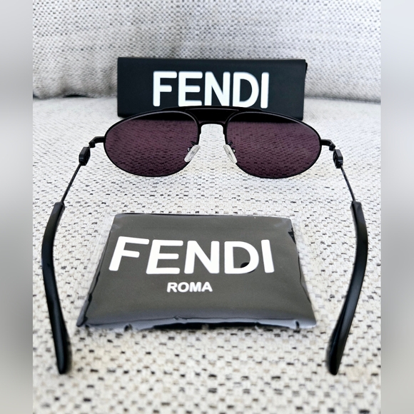 NWT FENDI Black Metal Sunglasses with Dark Oval Lenses - Picture 6 of 15